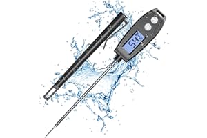 Glangeh Termometro da Cucina Digitale a Lettura Instantanea, IP66 Impermeabile Termometri per Alimenti con Sonda Lunga 13.2cm e Display LCD Controluce, Termometro per Carne, Barbeque, Frittura Olio