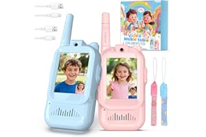 HOTOIQ Video Walkie Talkies, Kids Video Walkie Talkies for 3-8 Years Old Boys and Girls, With Screen Display and Voice Effects, One-on-One Pairing, Long Range Outdoor Toys Garden Games Birthday Gifts