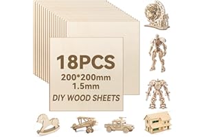 ‎QUOTRE 18 Stück Sperrholz 1.5mm Holzplatten zum Basteln 200 x 200 x 1.5 mm, Balsaholz Platten Sperrholzplatte für Laserbearbeitung DIY Holzarbeiten Deko
