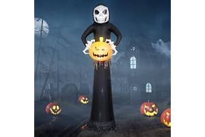 EBANKU 8.8Ft Uppblåsbara Spöken Med LED-Lampor - Halloween Sickle Ghost Pumpkin Grim Reaper Inflatables för Utomhus Inomhusgård Garden Party Dekorationer