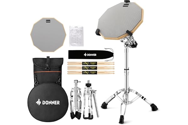 Donner Pads d'entraînement 30cm avec Pied, Baguettes 5A, Atténuateurs d'harmoniques en gel, Sac à dos