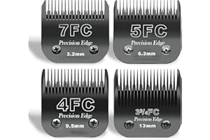 AUDOC Lame Staccabili in Acciaio Inossidabile per toelettatura Cani da Compagnia 7FC/5FC/4FC/3FC,compatibili con la Serie Heiniger/Andis/Oster A5/Wahl KM10,4 Pezzi Colore Nero