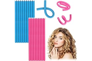 LEIKEDUN 20 Pièces Morceaux Boucle Sans Chaleur, Bigoudis Flexibles, Tiges de Curling Flexible, Rouleaux De Cheveux en Mousse Torsadée, Bricolage Outils de Coiffure, pour Boucles Frises DIY Styling Filles