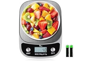 himaly Küchenwaage Digital 10KG aus Edelstahl Professionelle Waage, Tara-Funktion, aus Edelstahl mit Großem LCD-Display für Backen & Kochen