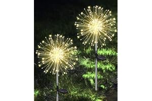 ‎JOYSING Joysing Gartendeko Solar Gartenleuchte Außen, 2 Stück 150 LED Solarleuchten Feuerwerk, 8 Modi Solar Pusteblume Gartenstecker Wasserdicht Solarlampen für Garten Balkon Terrasse - Warmweiß