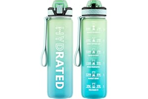 QLUR Gourde, 1L Gourde Sport avec Paille et Graduée, 1 Litre Étanche Bouteille d'eau avec Brosse, Gourdes Motivation sans BPA pour Fitness, Bureau, l'école, Yoga