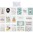 144-Pack Happy Birthday Cards with Envelopes, 18 Colourful Designs, 15.2 x 10.2 cm