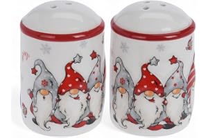 MIJOMA Juego de salero y pimentero - Elegante diseño de porcelana, apto para alimentos, fácil de rellenar, varios diseños divertidos y lindos a elegir (duende de Navidad, 2 piezas)