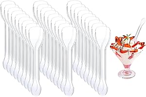 Cokeesun 100 Stück Plastiklöffel, Wiederverwendbar Robust Eislöffel Plastik, 10cm Transparent Kleine Dessertlöffel für Dessert Eiscreme Joghurt Partys Hochzeiten Picknicks
