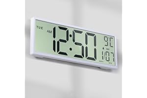 Mee 2ou Reloj Digital Pared Grande A Pilas, 15" Reloj Digital Sobremesa Y Fecha, Día De La Semana, Temperatura, Ajuste Automático De Horario De Verano, Formato 12/24 Horas, Alarma Y Función De Snooze