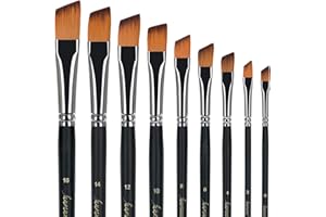 Fuumuui pinceaux angulaires-pinceaux obliques à Pointe Angulaire pour Aquarelle, Acrylique, Huile, Gouache pour Artistes et étudiants Manche Long 9pcs