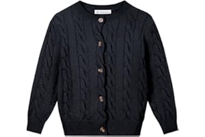 SMILING PINKER Mädchen Aran Strickjacke Jungen Kinder Gestrickt Rundhals Baumwolle Grobe Pullover Jacke mit Knopf