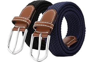 SZJH Set of 2 Womens Belt Casual Braided Elastic Fabric Woven Stretch Elasticated Belts