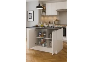 Dmora - Isola da cucina Patrizio, Armadio multiuso, Mobile per cucinotto, Tavolo ausiliario, 100% Made in Italy, 155x90h90 cm, Bianco lucido e Ardesia