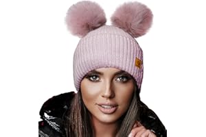4sold Miki Donne Winter Cappello Invernale Beanie Lavorato a Maglia in Lana con Doppio Pom Pom cap Ski Snowboard Bobble