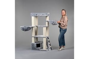 RHRQuality Drapak dla dużych kotów, stabilny XXL Corner Coon, drapak dla kota Maine Coon, duży drapak dla kota, ciężki kot, mebel do wspinaczki, gruby pień (jasnoszary)