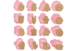 LIVESTN Lot de 16 Emporte pièces Noël, 3D Moule Biscuit Plastique, Emporte-pièces 3D en plastique Biscuit Moule Noël avec poussoir Moule Cookie 3D Emporte Moule à Biscuits pour Enfants pour Noel (C)