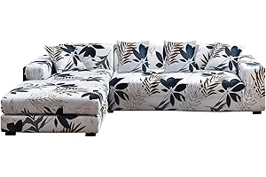 ShowyLive Housse de Canapé d'angle 3 Places+3 Places Lot de 2 Housse de Canapé Élastique en Forme de L, Protege Canape (Fleur)