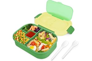 Larkumio Lunch Box Bambini Adulti Porta Pranzo Microonde, Bento Box con Scomparti Portapranzo Ufficio Scuola Lunchbox Portamerenda con Posate, Schiscetta Pranzo Ermetico Prova di Perdite, Verde