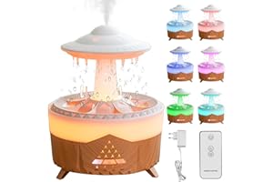 CALENXY Humidificador y difusor de nubes de lluvia, 350 ml, humidificador OVNI con control remoto, difusor de aromaterapia, difusor de aromaterapia, gotas de lluvia de ruido blanco