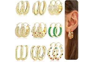 MILACOLATO 9Pares Pendientes Aros Oro Mujer Aretes 14K Pequeños Pendientes Hipoalergenicos Piercing Oreja Helix Mujer