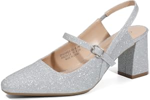 DREAM PAIRS Dam stängd tå tjocka högklackade Mary Jane block fyrkantig tå slingback bandklänning arbete pumpskor
