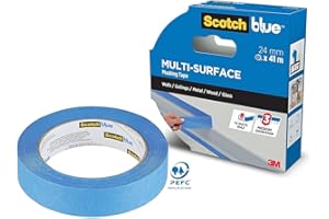ScotchBlue Multi-Surface Premium Masking Tape, 24mm x 41m, 1 Roll/Pack - Scotch Adhesive Blue Painters Tape, For Painting and Decorating, Indoor & Outdoor, Sticks Well, 70% PEFC