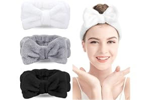 GEBELL Spa Headband – Bowknot Fluffy Makeup Headbands Coral Fleece Elastic Head Hair Bands for Women Washing Face Facial Skincare Hair Wrap Cosmetic Shower Yoga Sports