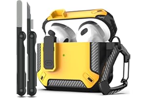 RFUNGUANGO Custodia per AirPods 3 generazione con kit di pulizia, armatura protettiva militare con serratura per custodia di ricarica AirPod Gen 3 2021, LED anteriore visibile,Giallo