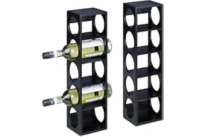 Relaxdays 2 Botelleros Vino Bambú, Estanterías 5 Botellas Tinto, 53 x 14 x 12 cm, Soportes Verticales, de Pie, Negro