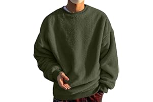 HZMM Long Sleeve Fleece Jumper Tops Casual Crew Neck Men Fuzzy Pullover Sweatshirt Solid Color O-Neck Sweatshirt Autumn and Winter Sport Tee Shirt Mens Plush Pullover Top