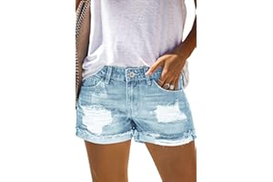 AOISAGULA Damen Denim Shorts Retro-Stil Hot Pants Loch Kurze Jeans mit Taschen für Sommer