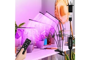 FIBRAVE Grow Lights for Indoor Plants, 4 Heads 120 LED Growing Lamps with Clip Red Blue,Full Spectrum Led Plants Light for Indoor & Seed Starting, 10-Level Dimmable, Auto On Off, Timing 3/6/12/16Hrs