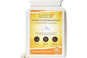 SunVit-D3 Vitamin D 600 IU Capsules - Cholecalciferol Vitamin D Capsules Support the Maintenance of Bone, Teeth, Muscle & Immune System | Made in UK & GMP Approved - D3 Vitamins 60 Convenient Capsules