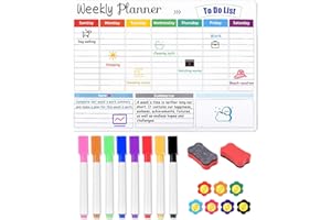 TIDEVAN A3 Magnetischer Wochenplaner Abwischbare Magnet-Tafel Whiteboard für den Kühlschrank mit 8 Markern, 2 Schwamm zum Aufhängen und 7 Kleiner Magnet für Organisation, Menüplanung und Einkaufsliste