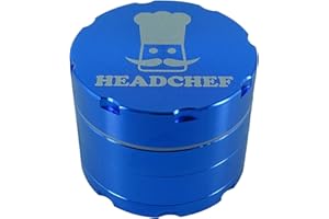 Headchef Razor, 4 Piece Grinder, Metal Herb and Spices Grinder with Sifter Scraper (Blue, 50mm)