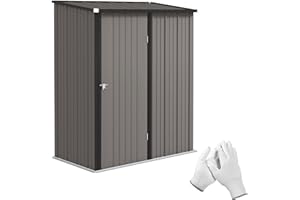 Outsunny 5ft x 3ft Lean to Garden Shed, Metal Outdoor Storage Shed with Single Lockable Door, Tool Storage Shed for Garden, Patio, Light Grey