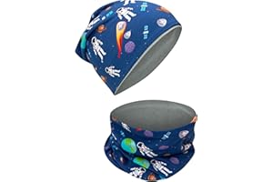 HECKBO Set de gorro beanie y braga para niños – interior con forro polar o jersey (reversible) – unisex para niñas y niños – 95% algodón – ideal para otoño, primavera e invierno