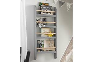 Haus Projekt Libreria a Parete per Bambini Portagiocattoli, Scaffale Libreria per Bambini, Libreria di Stoccaggio Multiuso Bianco/Legno con Quattro ripiani, Scaffale per Libri, Wall bookcase - Grey