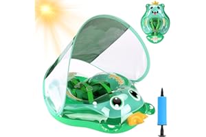 YOOHBERRYS Flotador Bebe con Sombrilla, Flotador Inflable Natación Bebés, Anillo de Natación para Bebé con Asiento Seguridad, Flotador de Piscina para Bebé, Flotador Bebe para 6-36 Meses