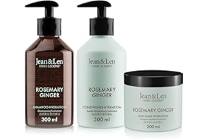 Jean & Len Zestaw do pielęgnacji włosów z rozmarynem i imbirem do suchych i niebłyszczących włosów, szampon nawilżający, odżywka i kuracja do włosów, aromatyczny zapach, bez parabenów i silikonów, 2 x