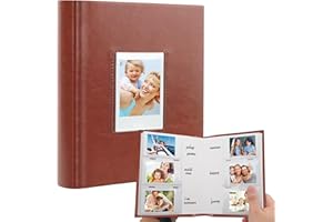 RUIBYTREE 180 Pockets Photo Album for Fujifilm Instax Mini 12 11 9 8+ 8 7s 99 40 Evo Camera, Front Window, Photo Book with Writing Space for Polaroid 3 Inch Instant Film,K-pop Photocards (Brown)