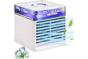 Micacorn Mobilne klimatyzatory, USB Air Cooler, 4 w 1, klimatyzacja, nawilżacz powietrza i oczyszczacz powietrza, klimatyzator biurkowy z 3 stopniami prędkości i 7 nastrojowymi światłami, do domu i