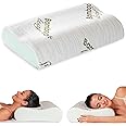 Flowen Cuscino Cervicale Memory Foam per Dormire Ortopedico Aloe Vera Guanciale a Doppia Onda Ideale per Supporto al Collo Er
