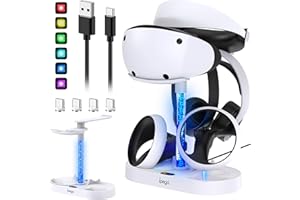Ladestation für PS VR2 mit RGB-Licht, vertikale Ladeständer Dock Unterstützung für PSVR2 Headset Display, PSVR2 Zubehör für PlayStation VR2 mit 4 Typ-C magnetische Adapter für Sense Controlle