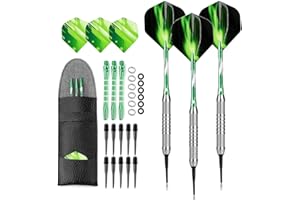 CRAZY-M Dart Freccette con Punta in plastica, Freccette Softdart 18 Grammi, Freccette Freccette 16g, Freccette Verdi Blu Nero con Accessori per Dartboard con Tasca per tirassegno elettronico, dardi Morbidi