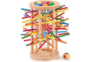 MYSTOOY Montessori gra z 48 kolorowymi pałeczkami, kostki dla dzieci od 3 lat - drewniana wieża do zabawy dla chłopców i dziewczynek 3-9, edukacyjna gra rodzinna dla rozwoju poznawczego