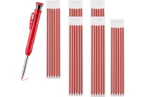 DuDuZui 36Pcs Pencil Refills and 1 Carpenter-Pencil, Red 2.8mm Solid Waterproof Lead Pencils Replacement for Tracer/Pica, Deep Hole Marker, for Architect Woodwork Construction & Building