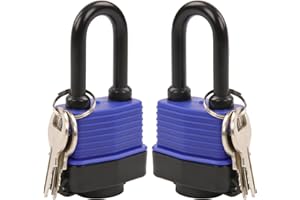 SEPOX® 44MM Weatherproof Outdoor Padlock Keyed Alike, Heavy Duty Steel Lock Body with Blue Cover Water Risistant, Long Shakle 2pcs Locks with 4 Keys Same, Ideal for Garden, Garage, Gate, Fence, Marine
