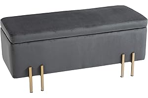 ‎HOMCOM HOMCOM Sitzbank, Polsterbank mit Stauraum, Truhenbank, Stoff, Metall, Gummiholz, Schaumstoff, Dunkelgrau, 100 x 40 x 42 cm